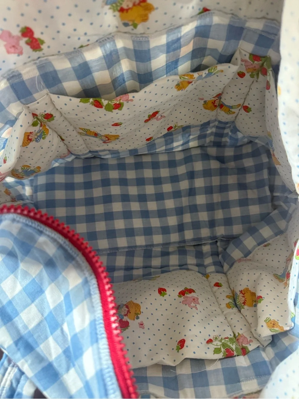 Classic Blue Gingham Tote Bag with Floral Print